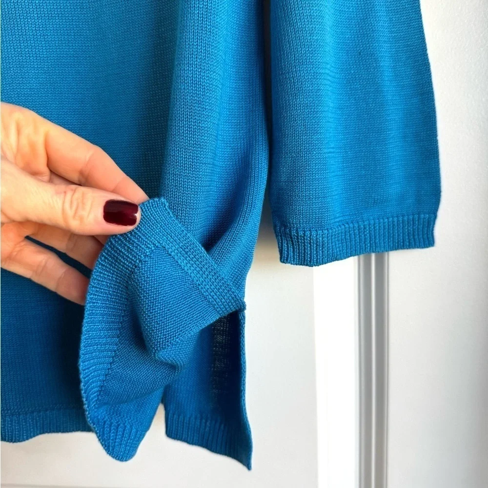 Lauren Ralph Lauren C-Neck Sweater Silk Pullover Preppy Resort Top Blue Ombré M